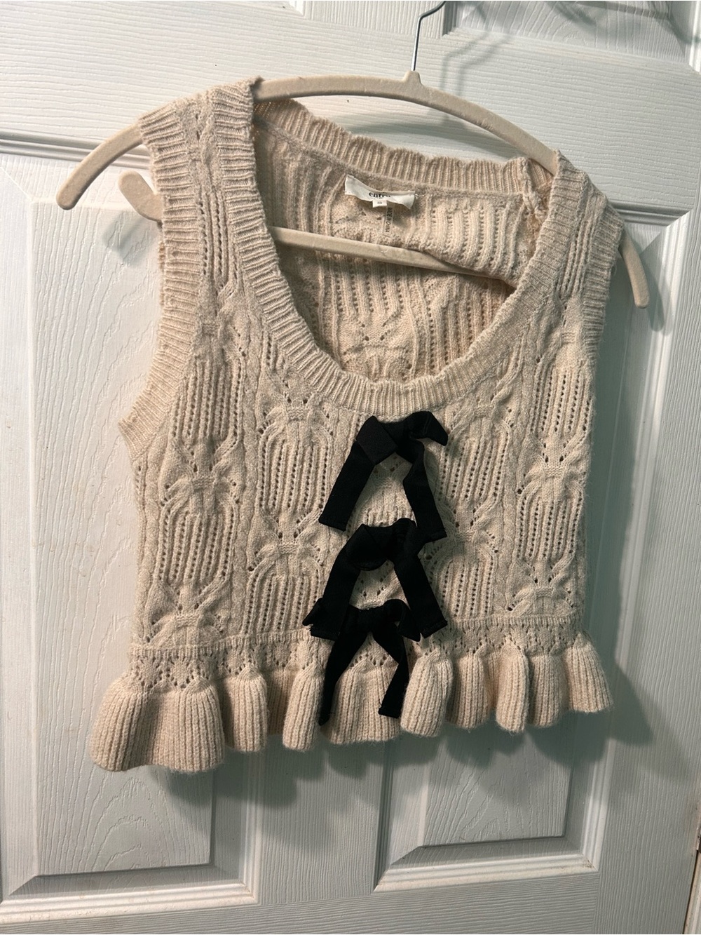 entro Cream Ribbed Knit Tank with Cable Detail